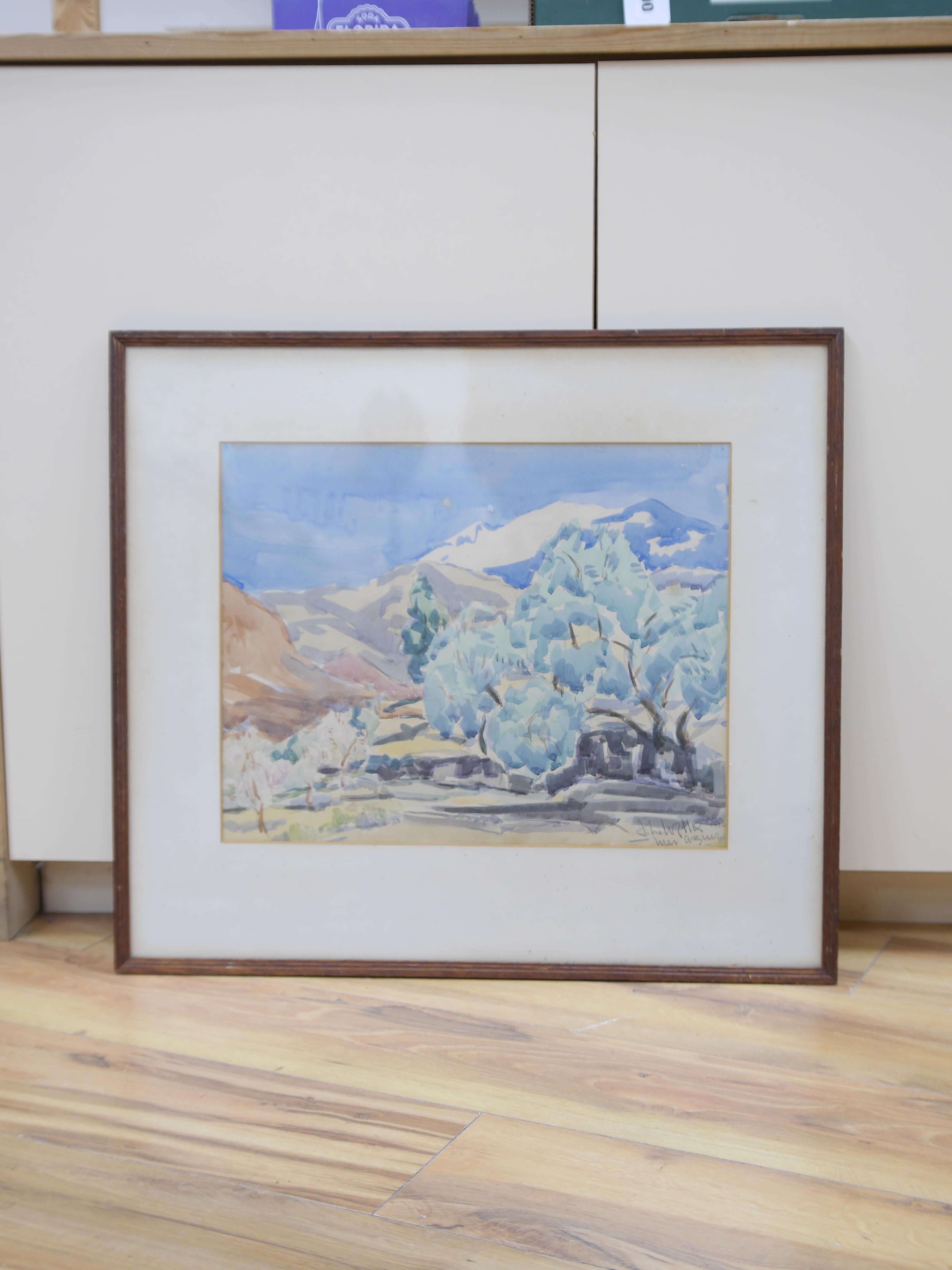 J. W. Wyllie (20th. C), watercolour, Continental landscape, signed and dated 1936, 32 x 41cm. Condition - fair